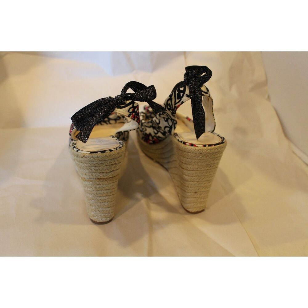 Coach Vintage Floral Espadrille Wedge Black White Red Jute 10 - Picture 6 of 9